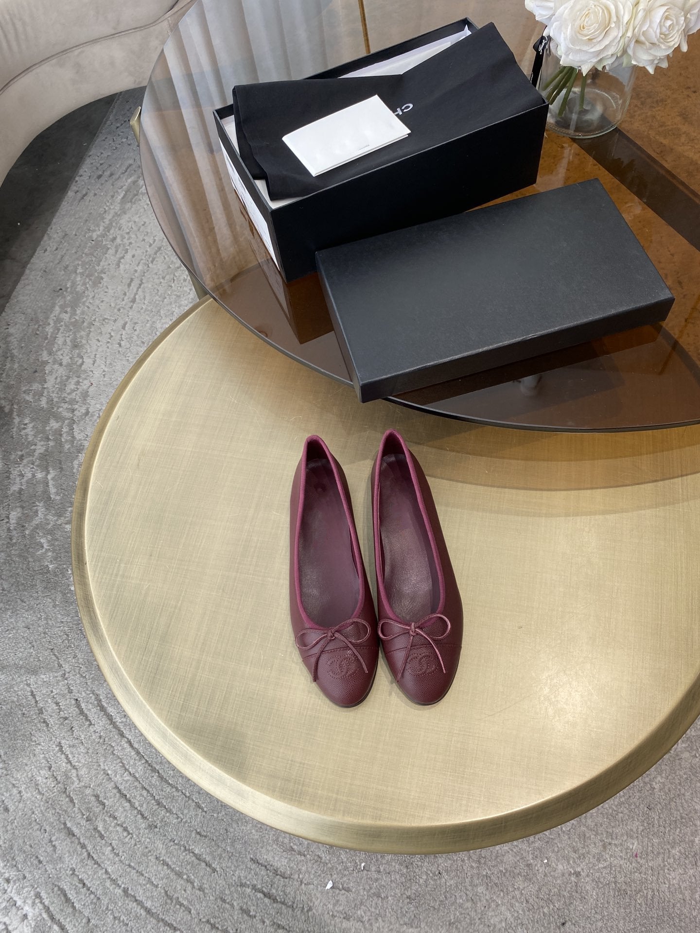 BALLET FLATS BURGUNDY GRAINED CALFSKIN - 35