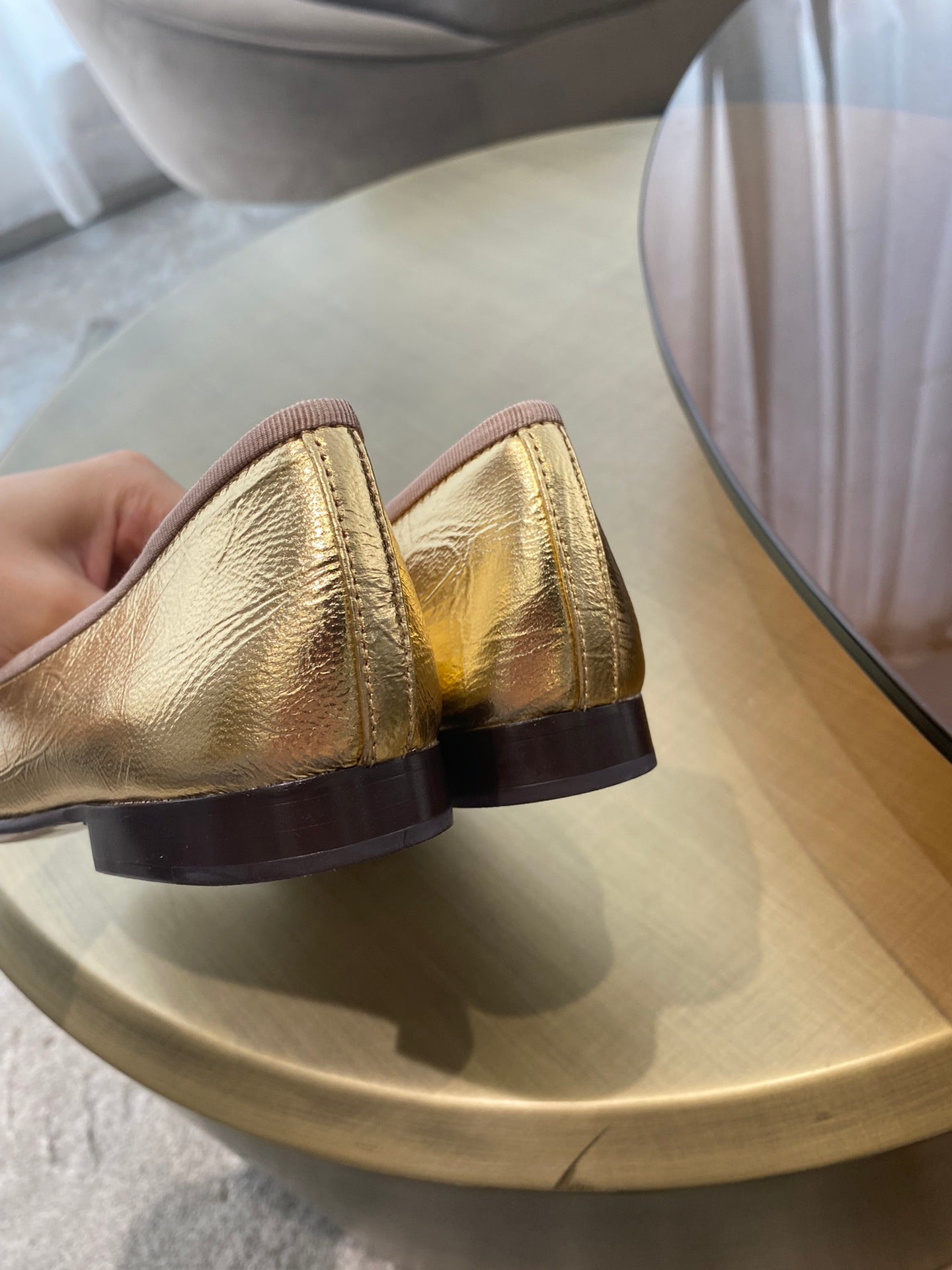BALLET FLATS GOLD BLACK LAMBSKIN CANVAS - 35