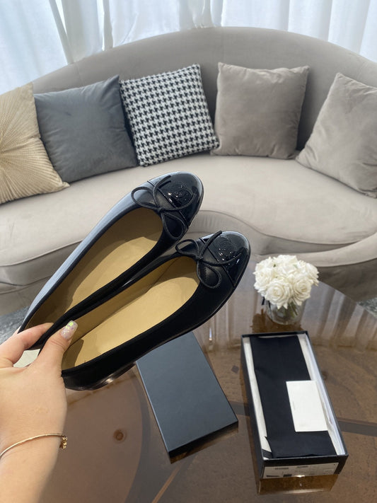BALLET FLATS BLACK BEIGE LAMBSKIN - 35