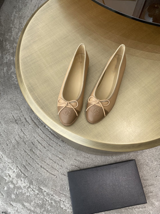 BALLET FLATS BEIGE BROWN LAMBSKIN - 35