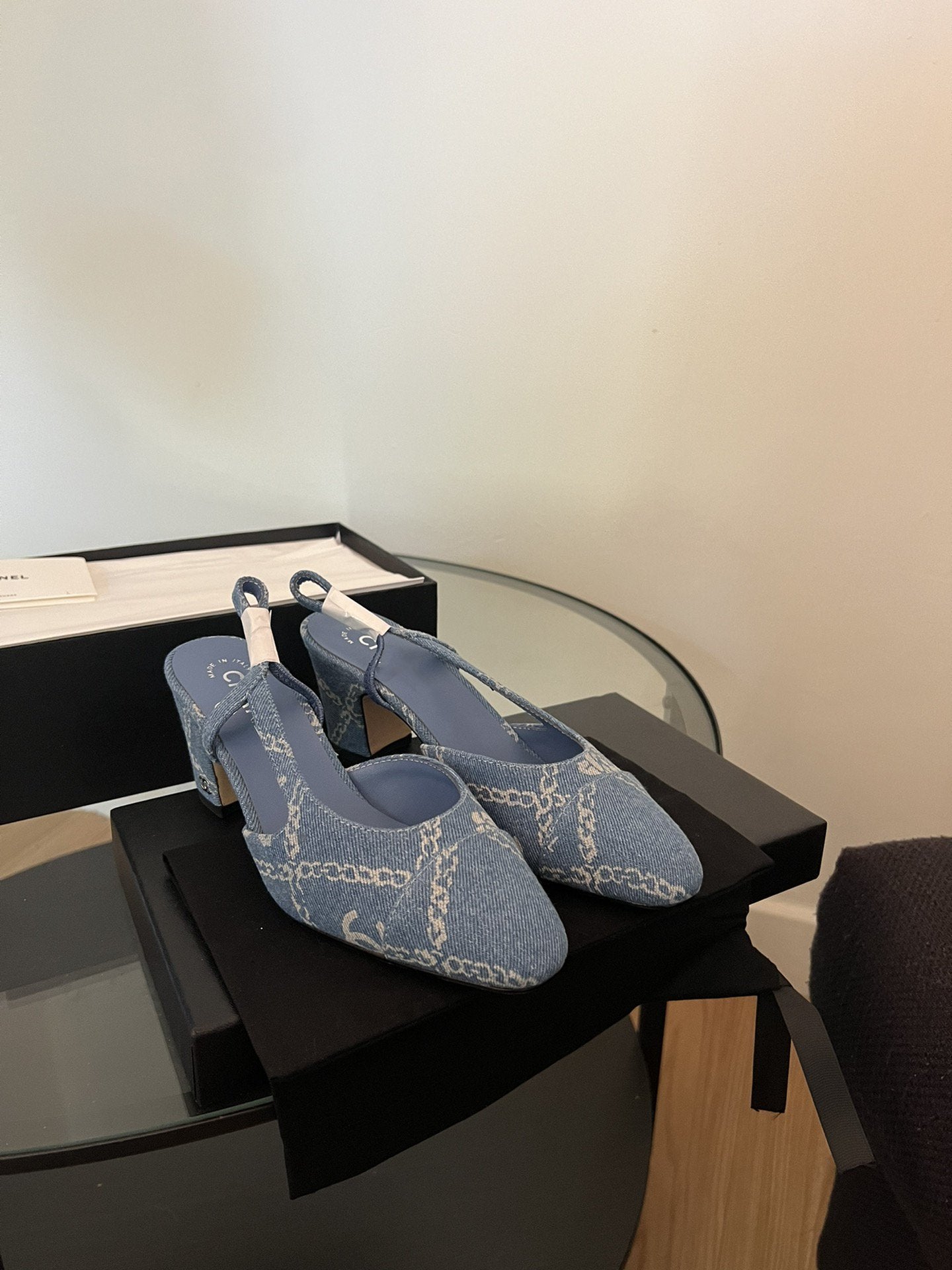 high slingbacks light blue denim - 35
