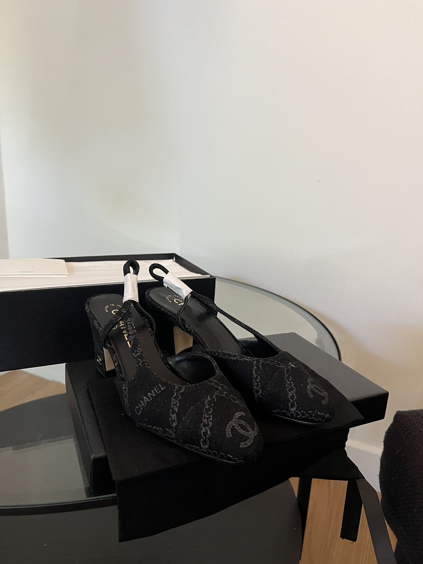 high slingbacks black denim - 35