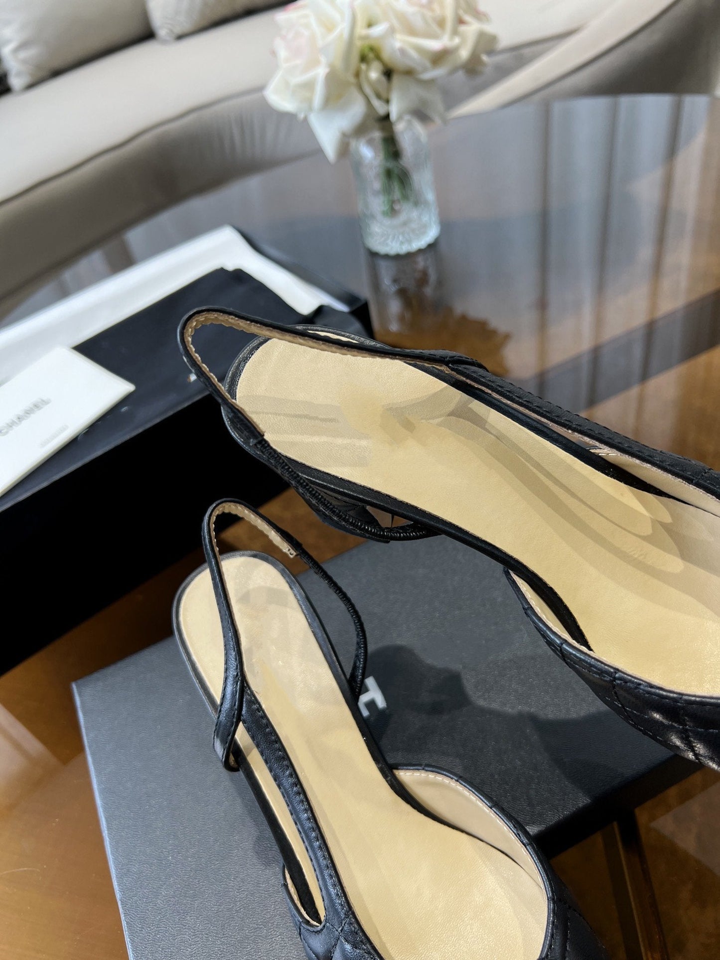 high slingbacks black quilted lambskin - 35
