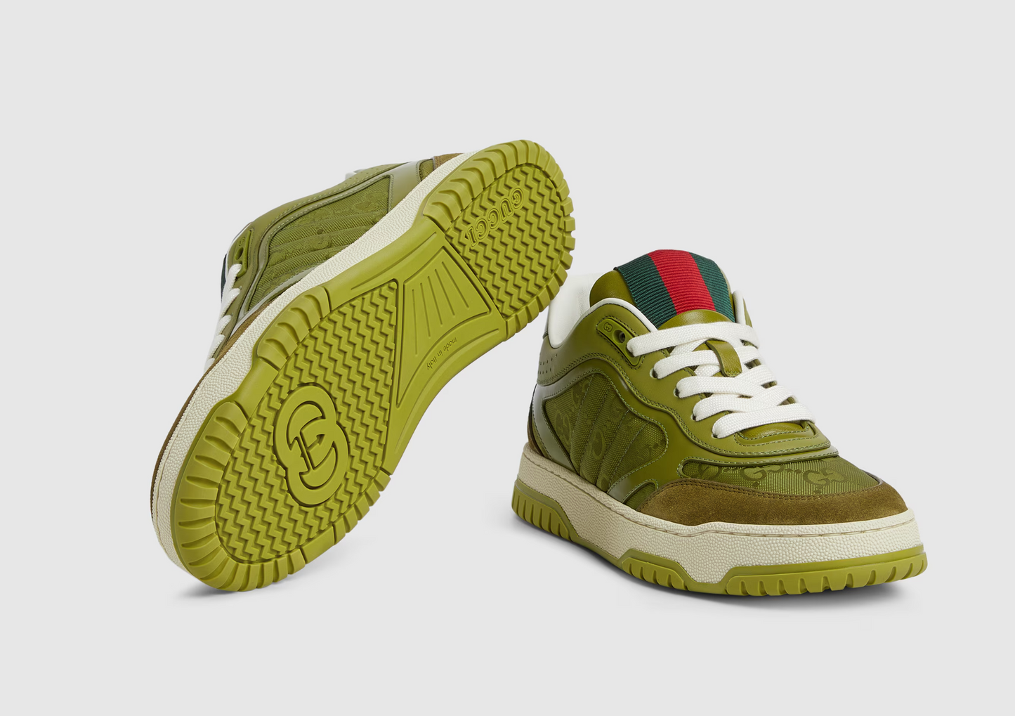GG RE-WEB SNEAKER IN DARK GREEN CALSKIN GG CANVAS - 35