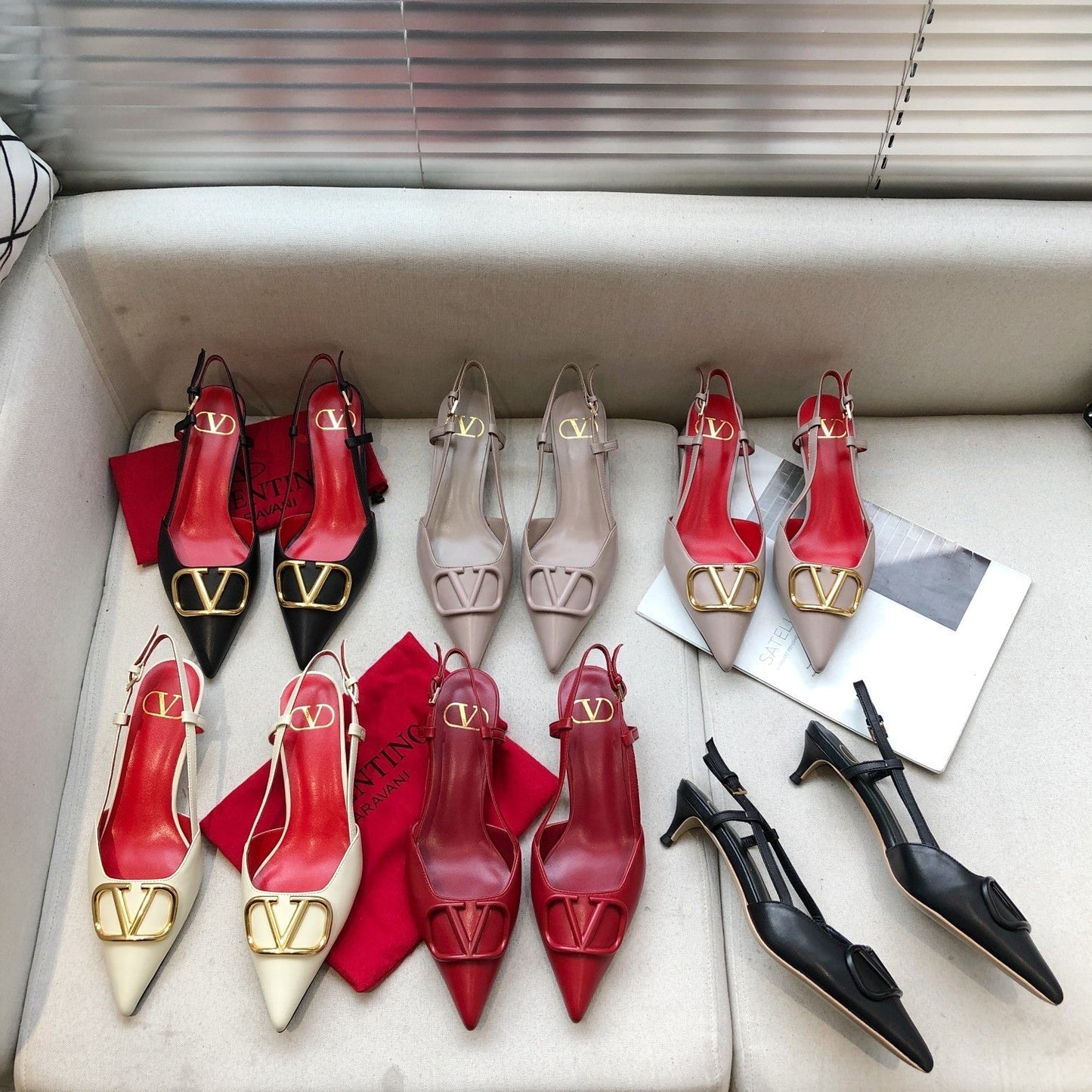 VLOGO SIGNATURE CHERRY RED CALFSKIN HIGH SLINGBACK PUMP 4 CM - 34