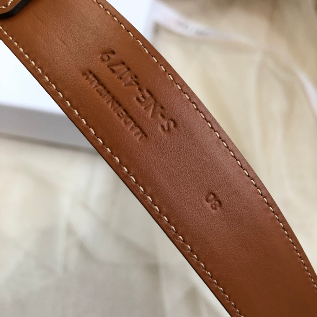 CELINE 25S TRIOMPHE BELT 25MM IN CARAMEL CALFSKIN GOLD HARDWARE 585858 - 26 - 28