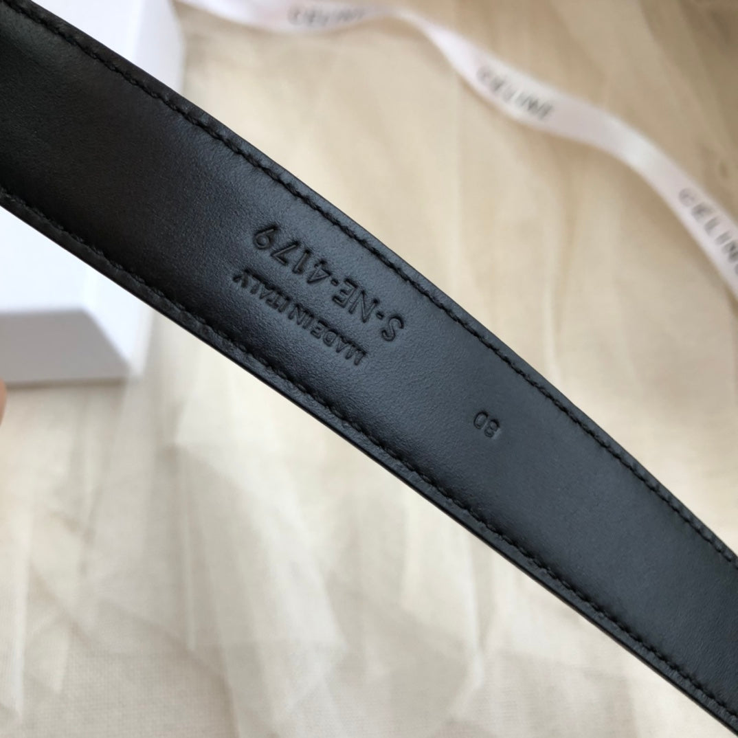 CELINE 25S TRIOMPHE BELT 25MM IN BLACK CALFSKIN GOLD HARDWARE 585857 - 26 - 28