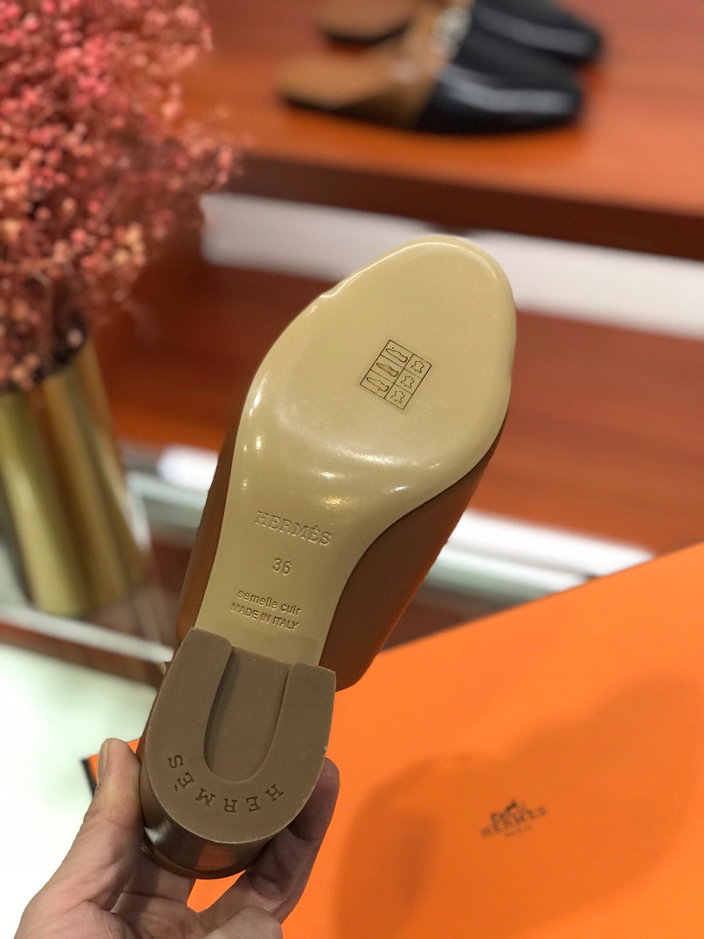 CAMILLA MULE 65 CARAMEL CALFSKIN - 34