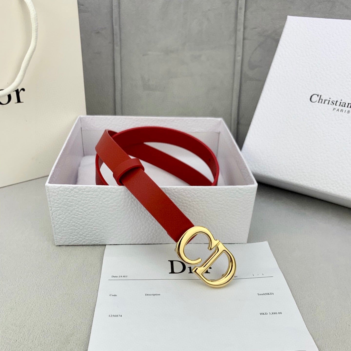 DIOR 25S BELT 20 MM IN RED CALFSKIN WITH GOLD HARDWARE 590777 - 30