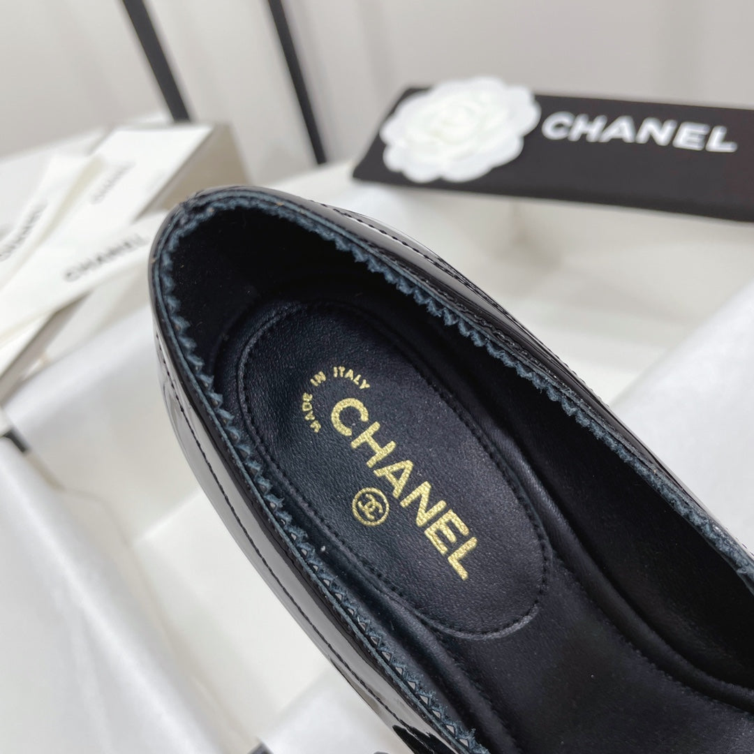 CC MARY JANE BLOCK HEEL GLOSSY BLACK SHEEPSKIN - 35