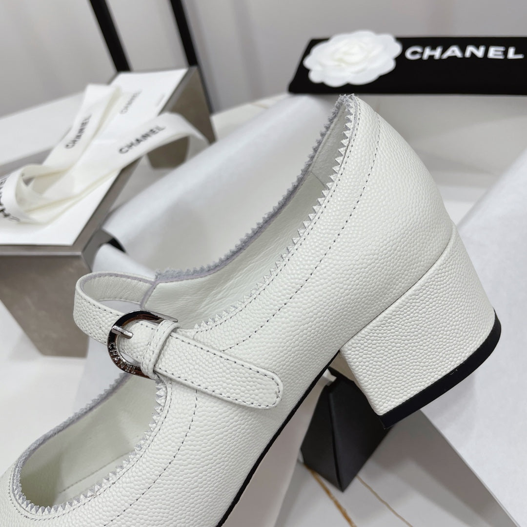 CC MARY JANE BLOCK HEEL WHITE SHEEPSKIN - 35
