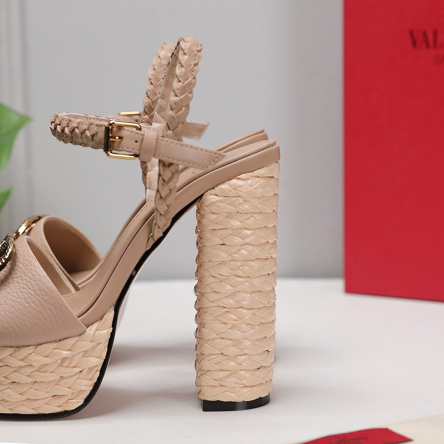 VLTN ESPADRILLE WEDGE SANDALS 25S 130 MM IN BEIGE LAMBSKIN WITH GOLD HARDWARE - 35