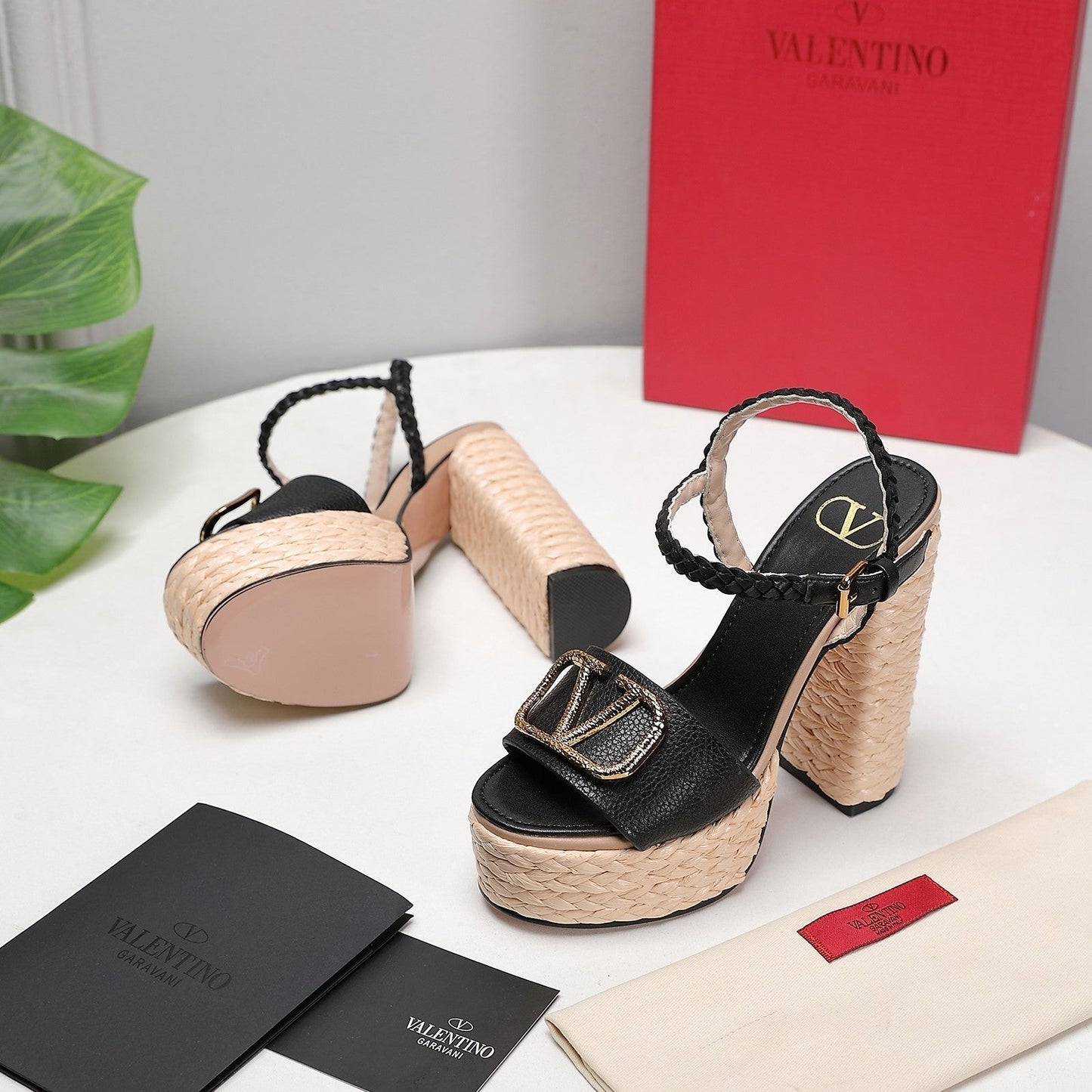 VLTN ESPADRILLE WEDGE SANDALS 25S 130 MM IN BLACK LAMBSKIN WITH GOLD HARDWARE - 35