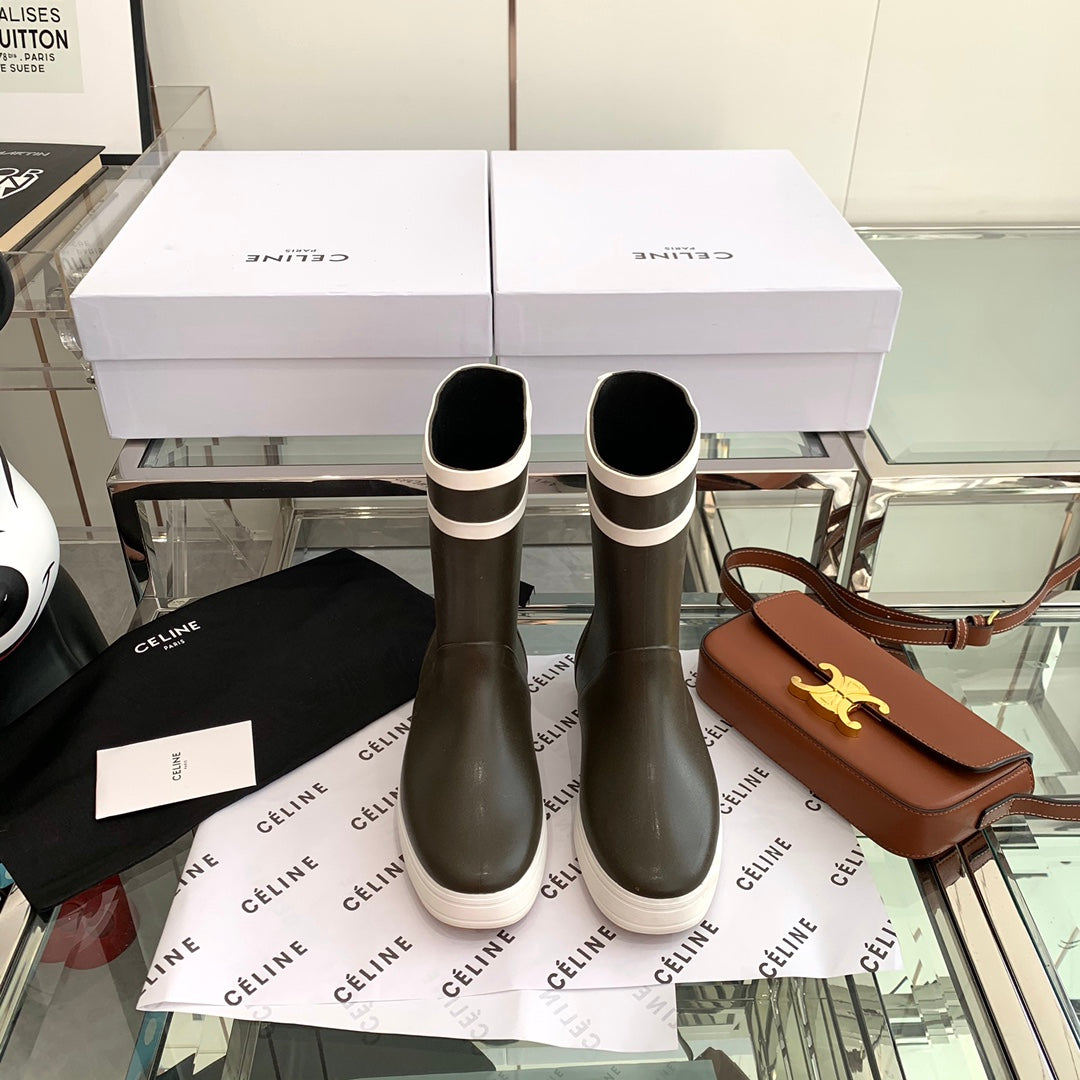 RAIN BOOTS IN KHAKI GREEN MIX WHITE RUBBER - 35
