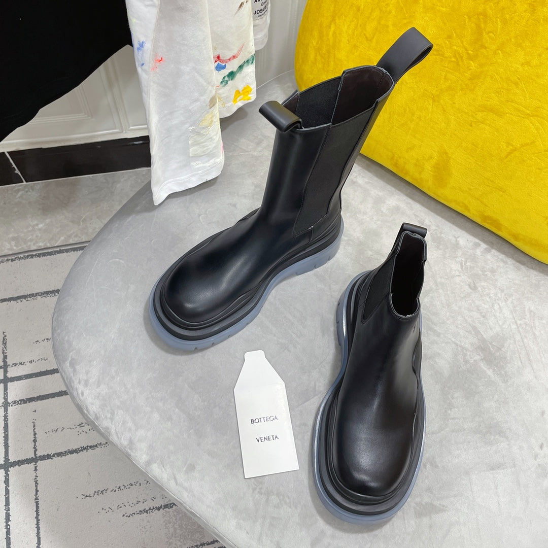 TIRE CHELSEA BOOT IN BLACK MIX ICE BLUE CALFSKIN - 35 / Ankle Boots