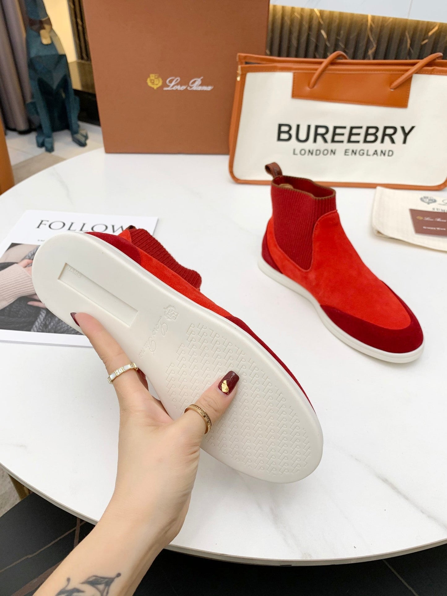 LP CHARMS ANKLE BOOTS RED ORANGE CASHMERE FABRIC - 35