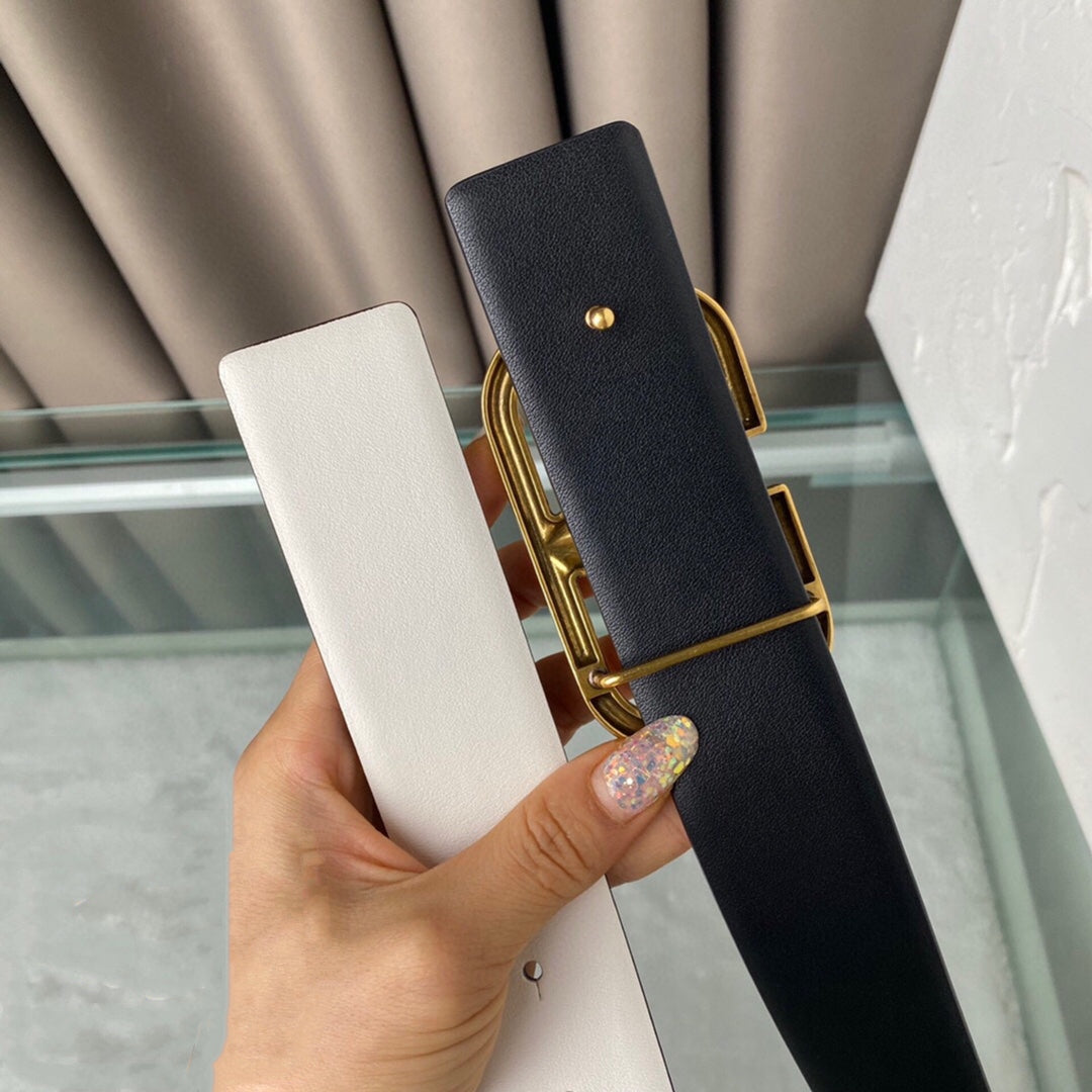 REVERSIBLE VLOGO SIGNATURE BELT IN GLOSSY WHITE BLACK CALFSKIN GHW 40 MM - 30