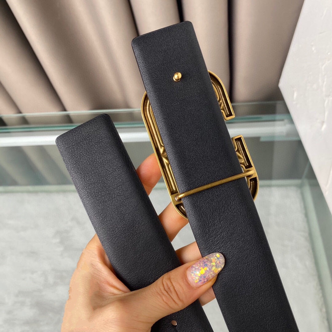 REVERSIBLE VLOGO SIGNATURE BELT IN GLOSSY ALL BLACK CALFSKIN GHW 40 MM - 30