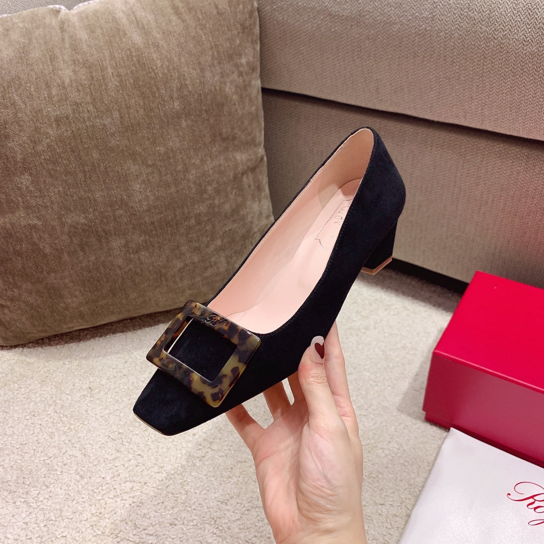 BELLE VIVIER PUMPS IN BLACK SUEDE TORTOISESHELL BUCKLE - 34