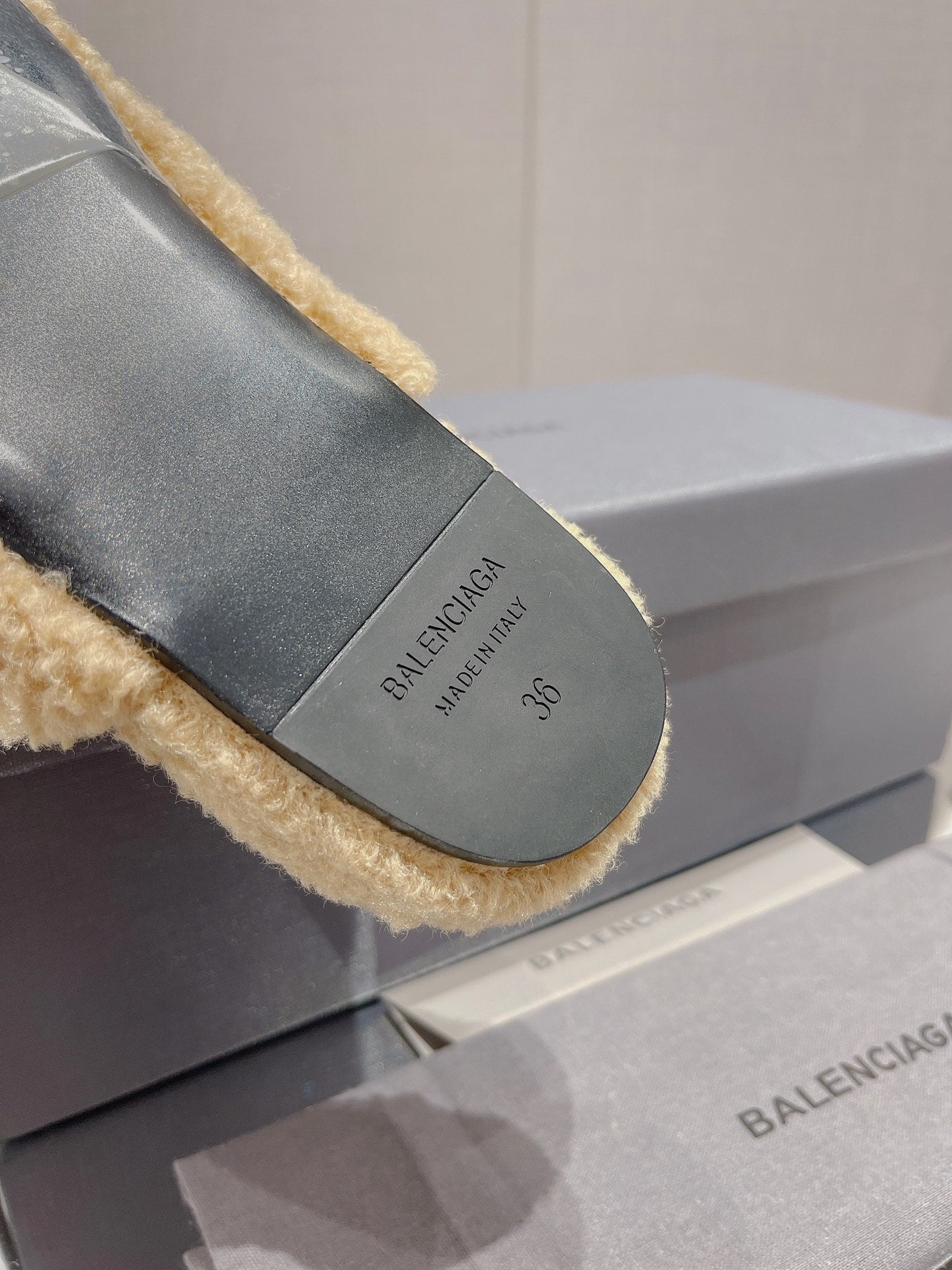 BALENCIAGA 25S MULES IN BEIGE WOOL WITH LOGO - 35