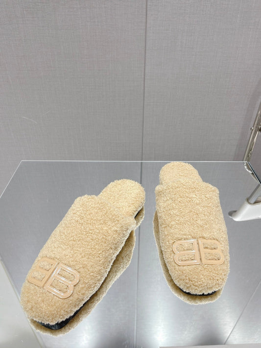 BALENCIAGA 25S MULES IN BEIGE WOOL WITH LOGO - 35