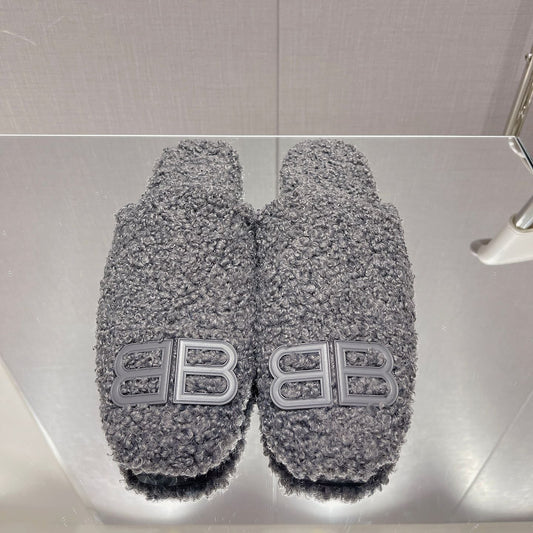 BALENCIAGA 25S MULES IN GRAY WOOL WITH LOGO - 35