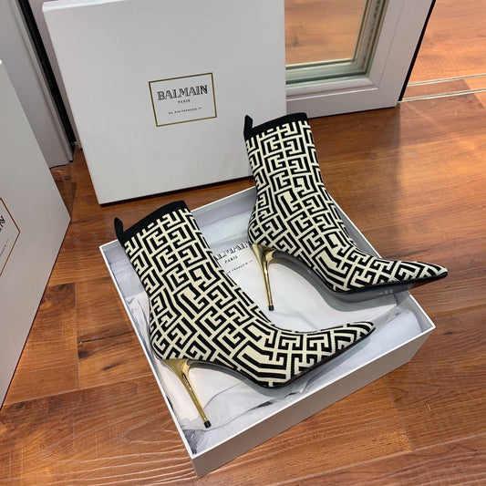 Черевики BALMAIN 26S 105 мм у чорно-світло-бежевому кольорі (стиль Flyknit 9)
