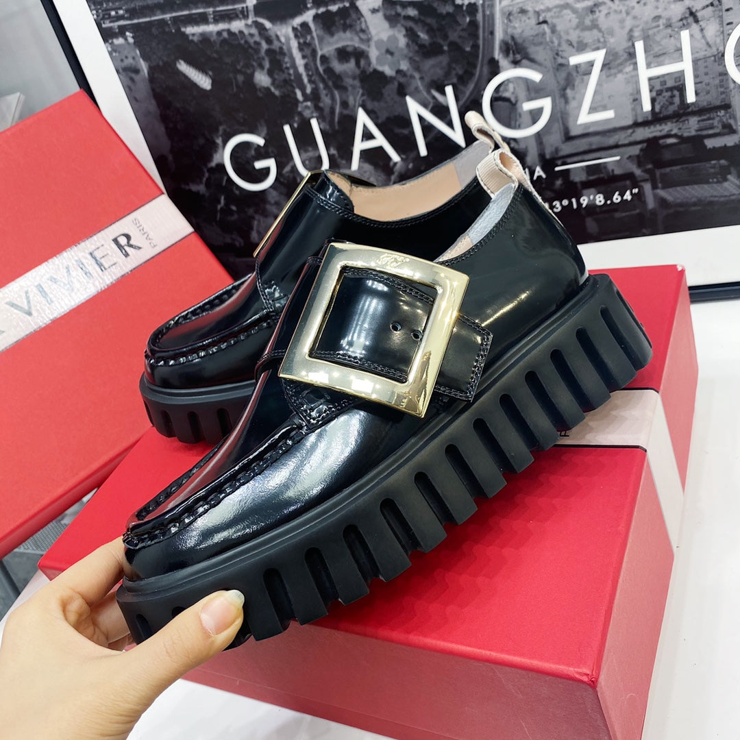 VIV' RANGERS LOAFERS IN BLACK SHINY CALFSKIN WITH GOLD BUCKLE ON THE SIDE OF THE TONGUE - 35