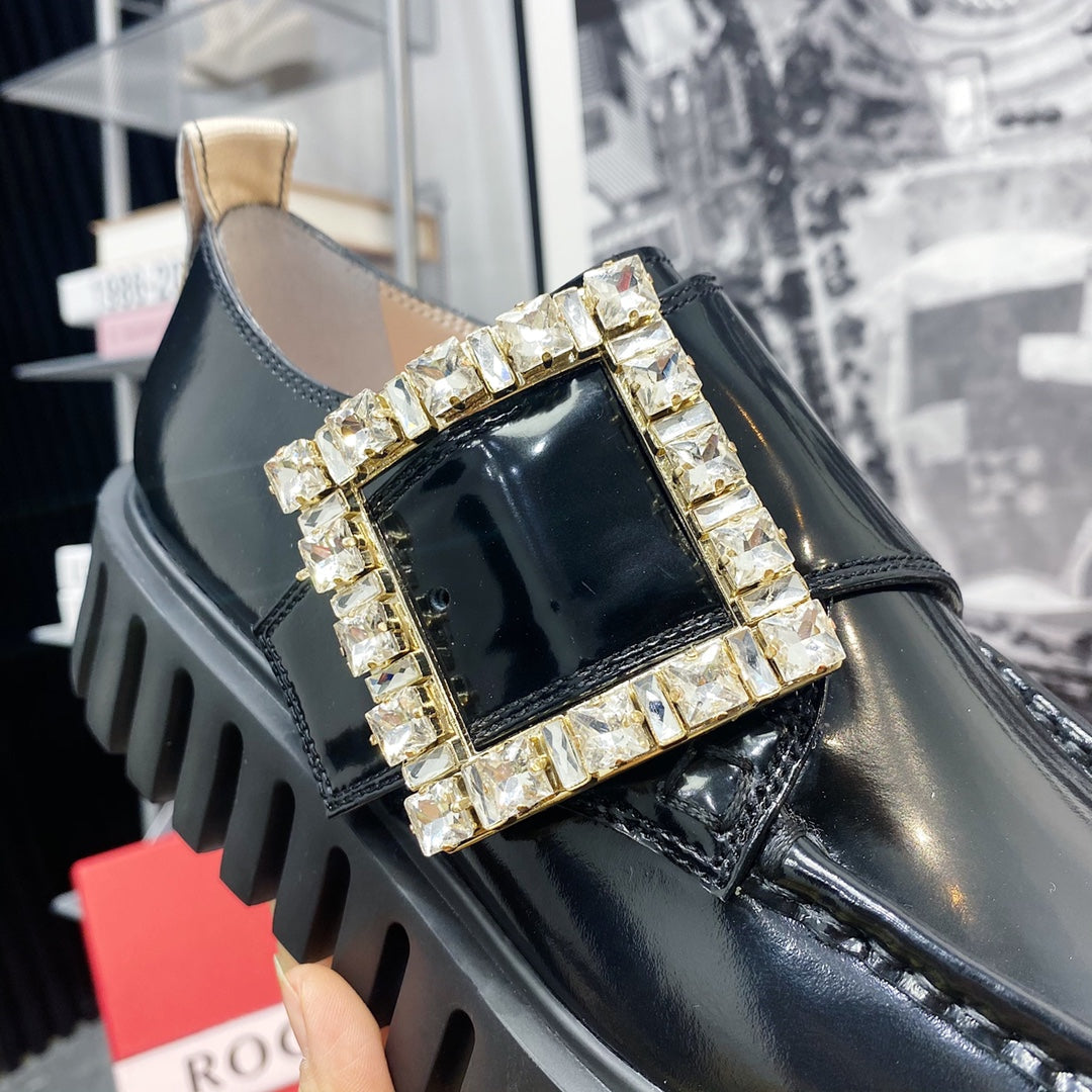 VIV' RANGERS LOAFERS IN BLACK SHINY CALFSKIN WITH CRYSTAL BUCKLE ON THE SIDE OF THE TONGUE - 35