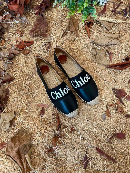 CHLOÉ 26S ESPADRILLE LOAFERS IN BLACK CALFSKIN AND CANVAS