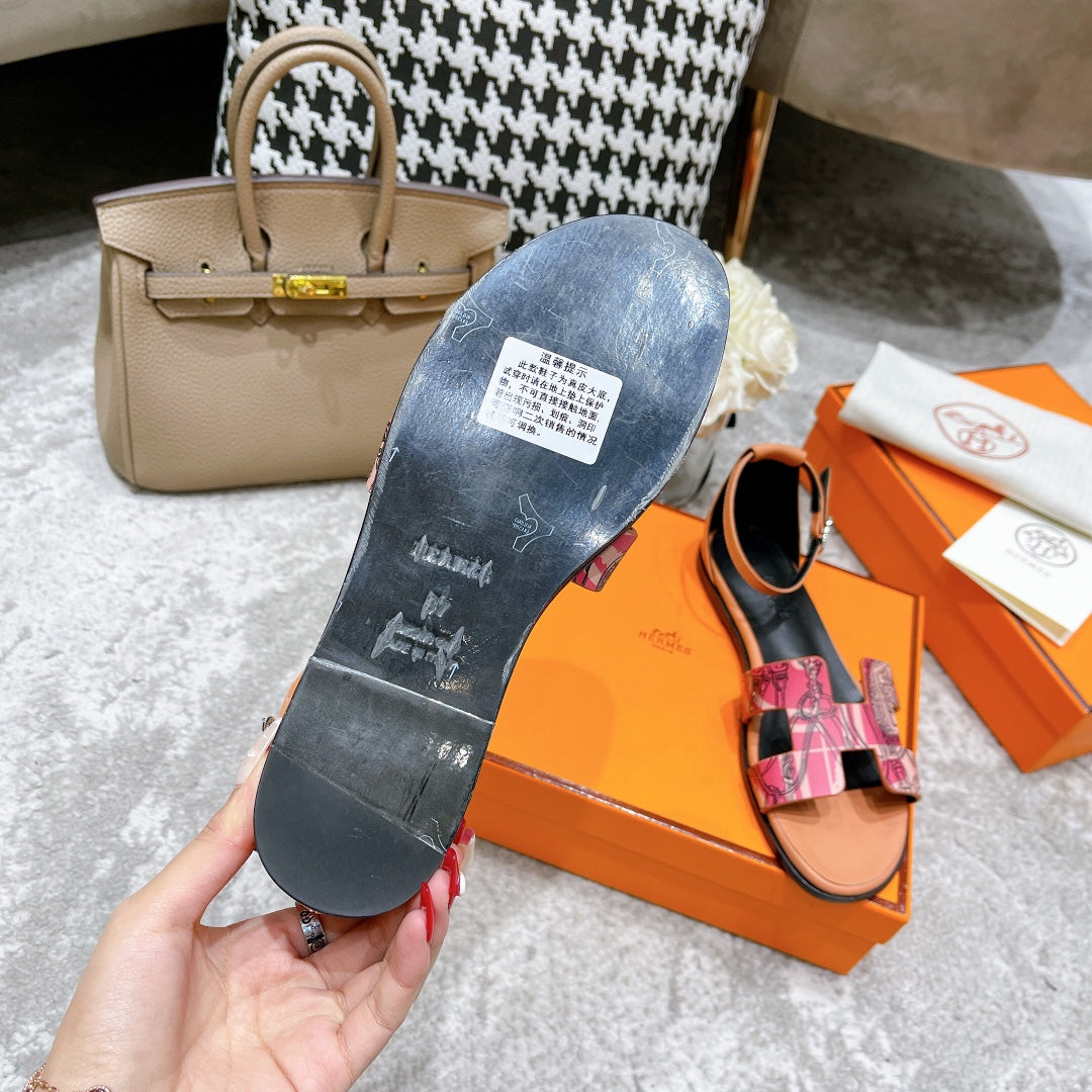 SANTORINI SANDAL BLACK MIX LIGHT PINK CALFSKIN WITH PATTERN - 34