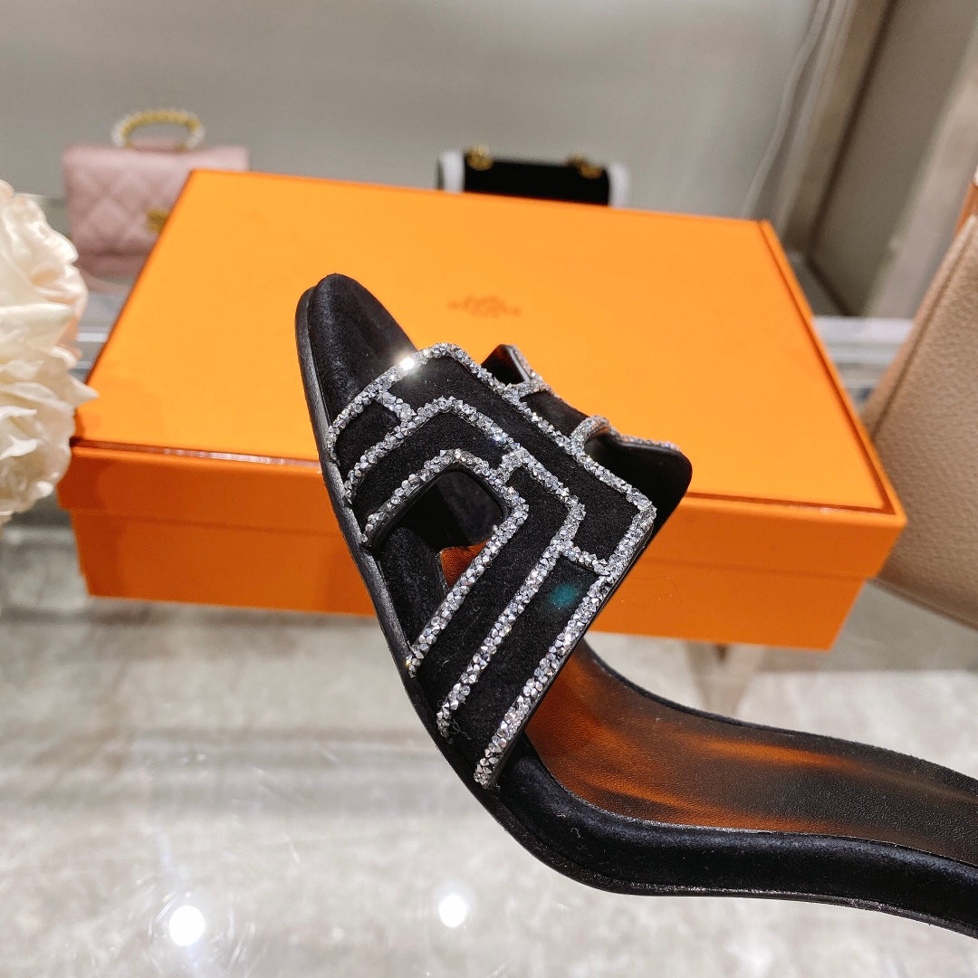 PREMIERE 105 SANDAL IN BLACK SUEDE WITH RHINSTONES - 35