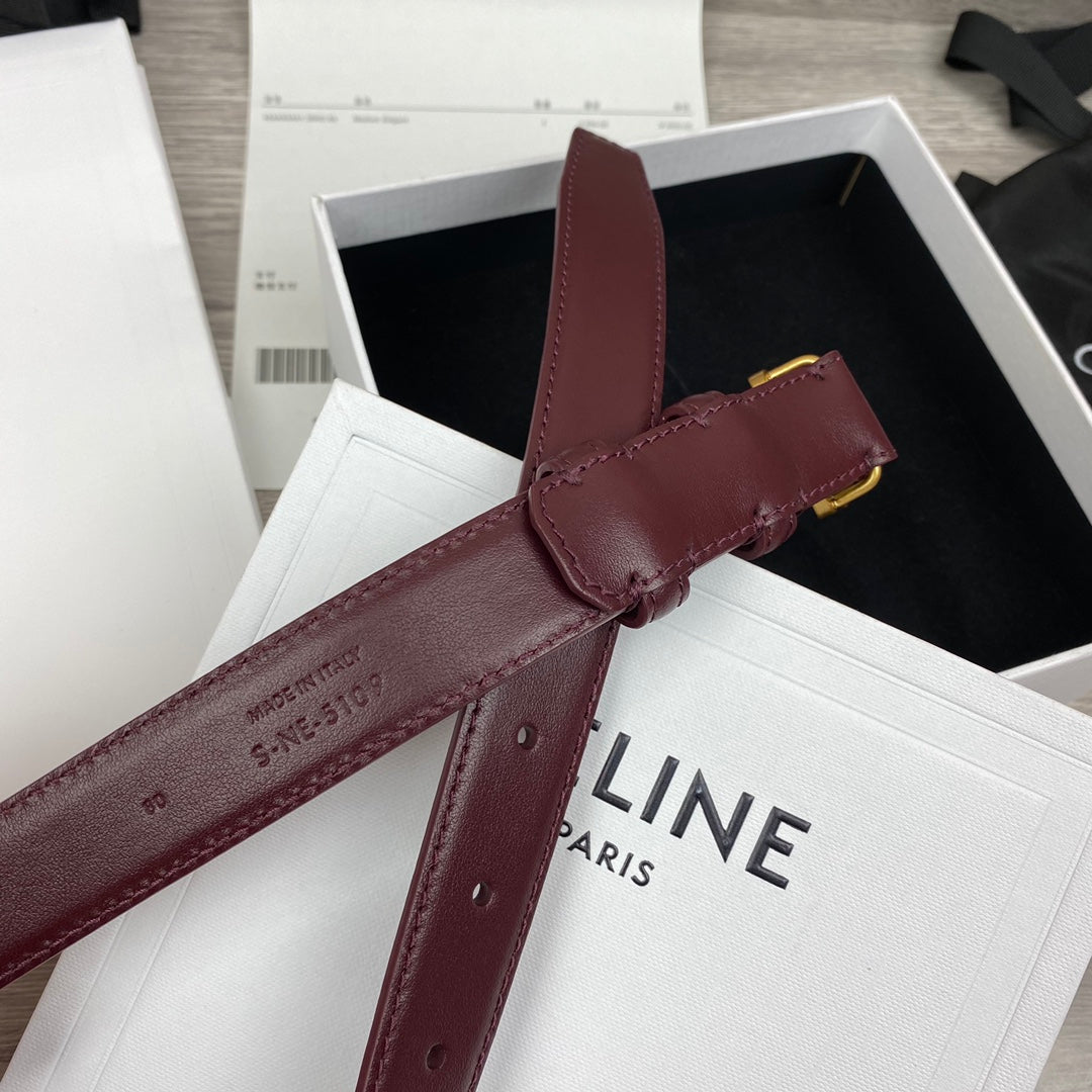 CL MEDIUM 25 MM TRIOMPHE BELT IN WINE RED LEATHER GOLD HARDWARE - 30
