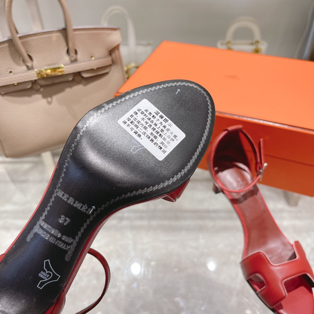 PREMIERE 70 SANDAL IN CHERRY RED CALFSKIN - 35