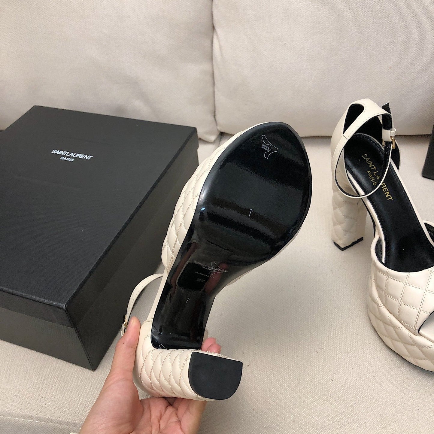 SL JODIE 135 PLATFORM SANDALS WHITE EMBOSSED CALFSKIN - 34