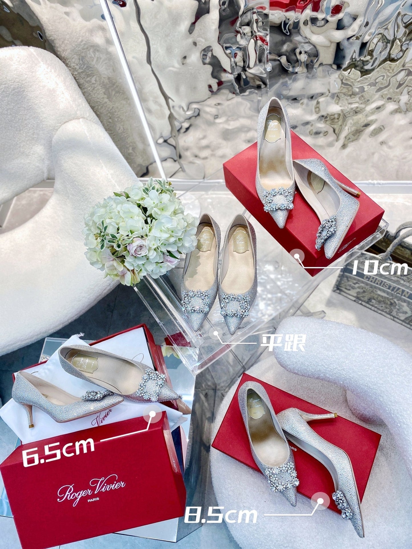 EFFLORESCENCE BALLERINAS IN BEIGE CALFSKIN WITH FULLY EMBELLISHED CRYSTALS - 35