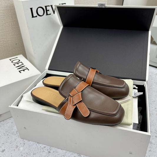 LW GATE BROWN BELTED MULE CHOCOLATE CALFSKIN - 35