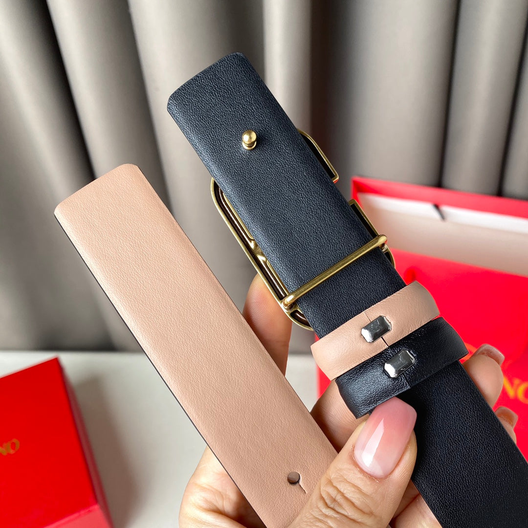 REVERSIBLE VLOGO SIGNATURE BELT IN GLOSSY BEIGE BLACK CALFSKIN GHW 30 MM - 30