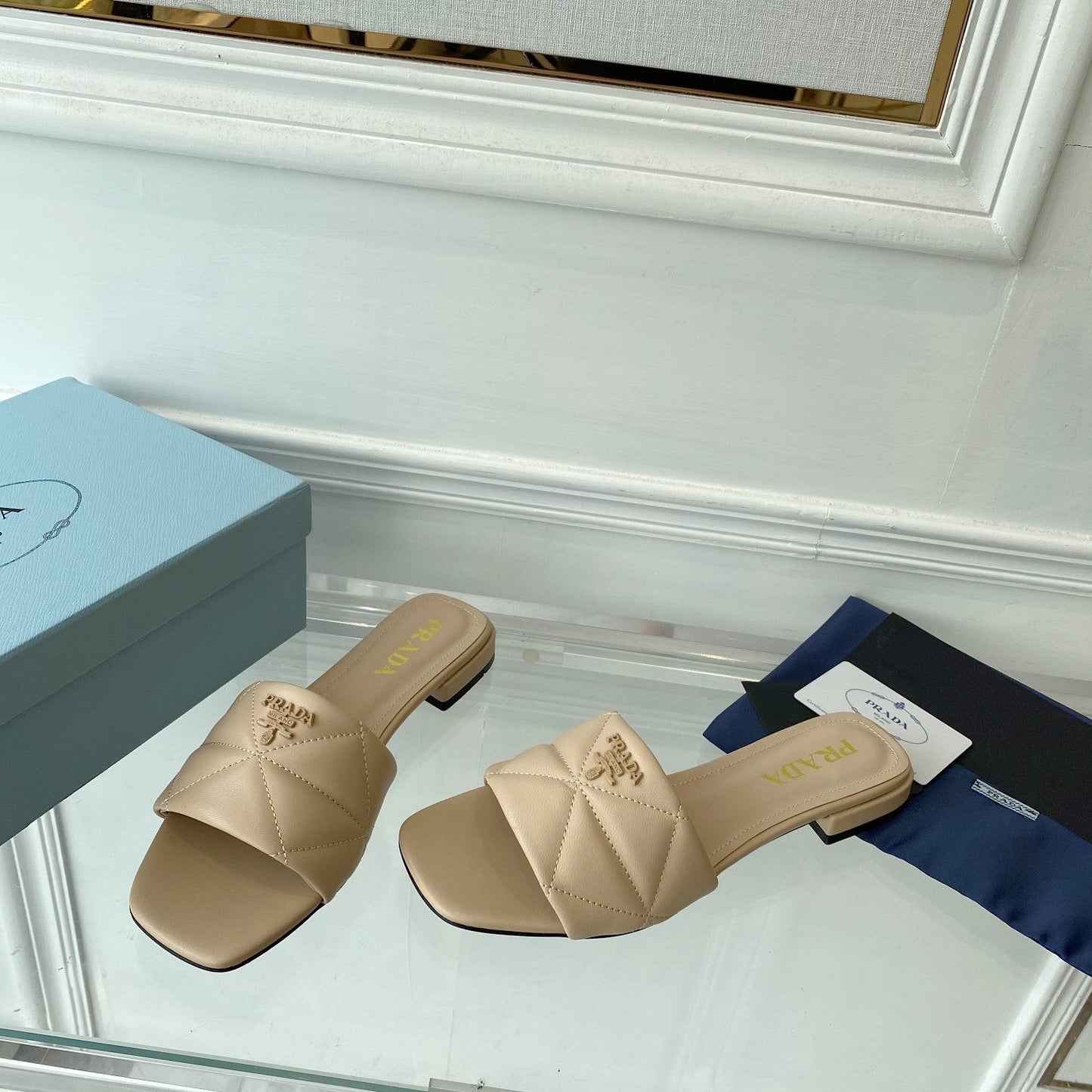 Pra Slide 25 Quilted Beige leather - 35