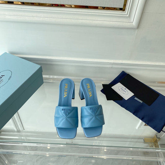 Босоніжки Pra Heeled Sandal 65 на квадратних підборах із стьобаної блакитної шкіри – 35