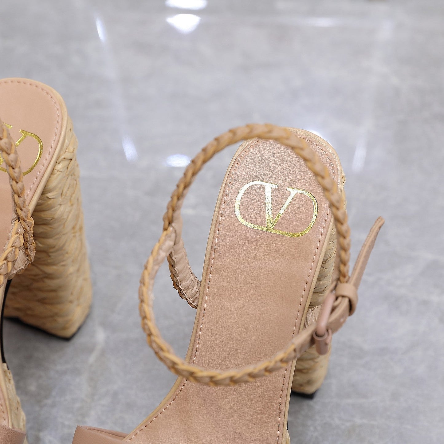 VLTN ESPADRILLE WEDGE SANDALS 25S 130 MM IN MUTED PEACH BEIGE LAMBSKIN - 35