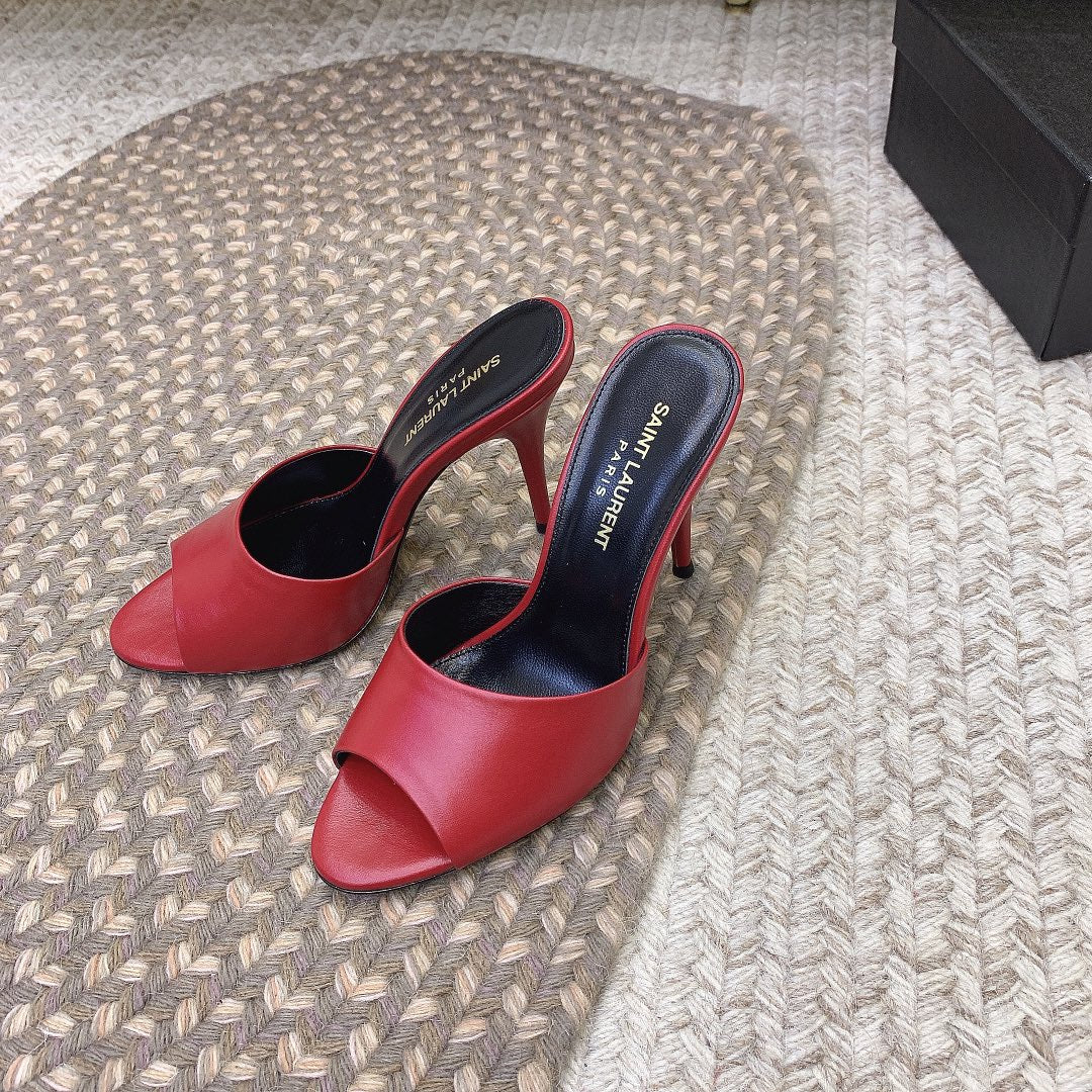 LA 16 HEELED MULES IN RED SMOOTH LAMBSKIN - 34