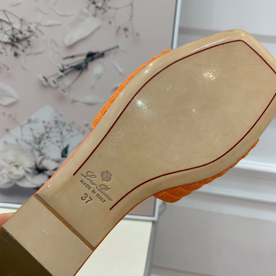 LP RAFFIA CHARMS FLATS SANDAL ORANGE CALFSKIN - 35