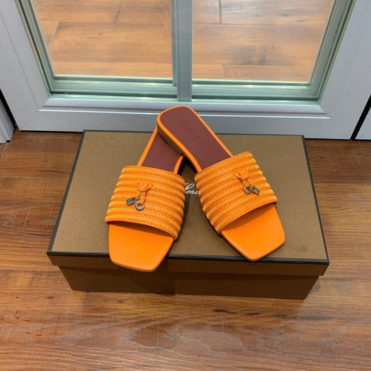 LP RAFFIA CHARMS FLATS SANDAL ORANGE CALFSKIN - 35