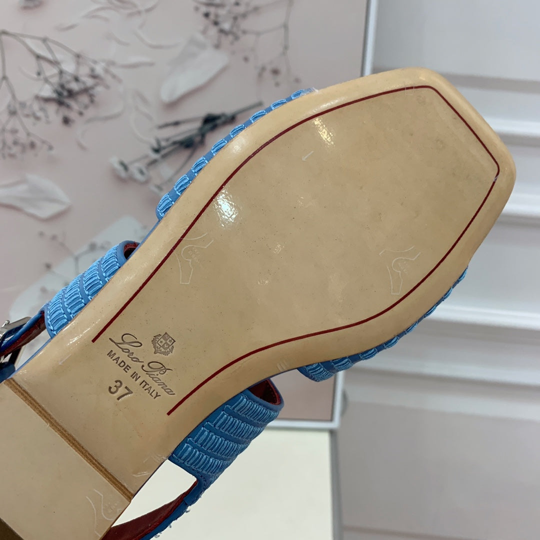 LP RAFFIA CHARMS STRAP FLATS SANDAL SKY CALFSKIN - 35
