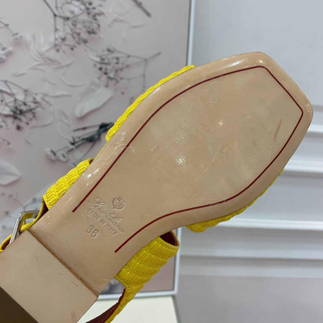 LP RAFFIA CHARMS STRAP FLATS SANDAL LEMON CALFSKIN - 35
