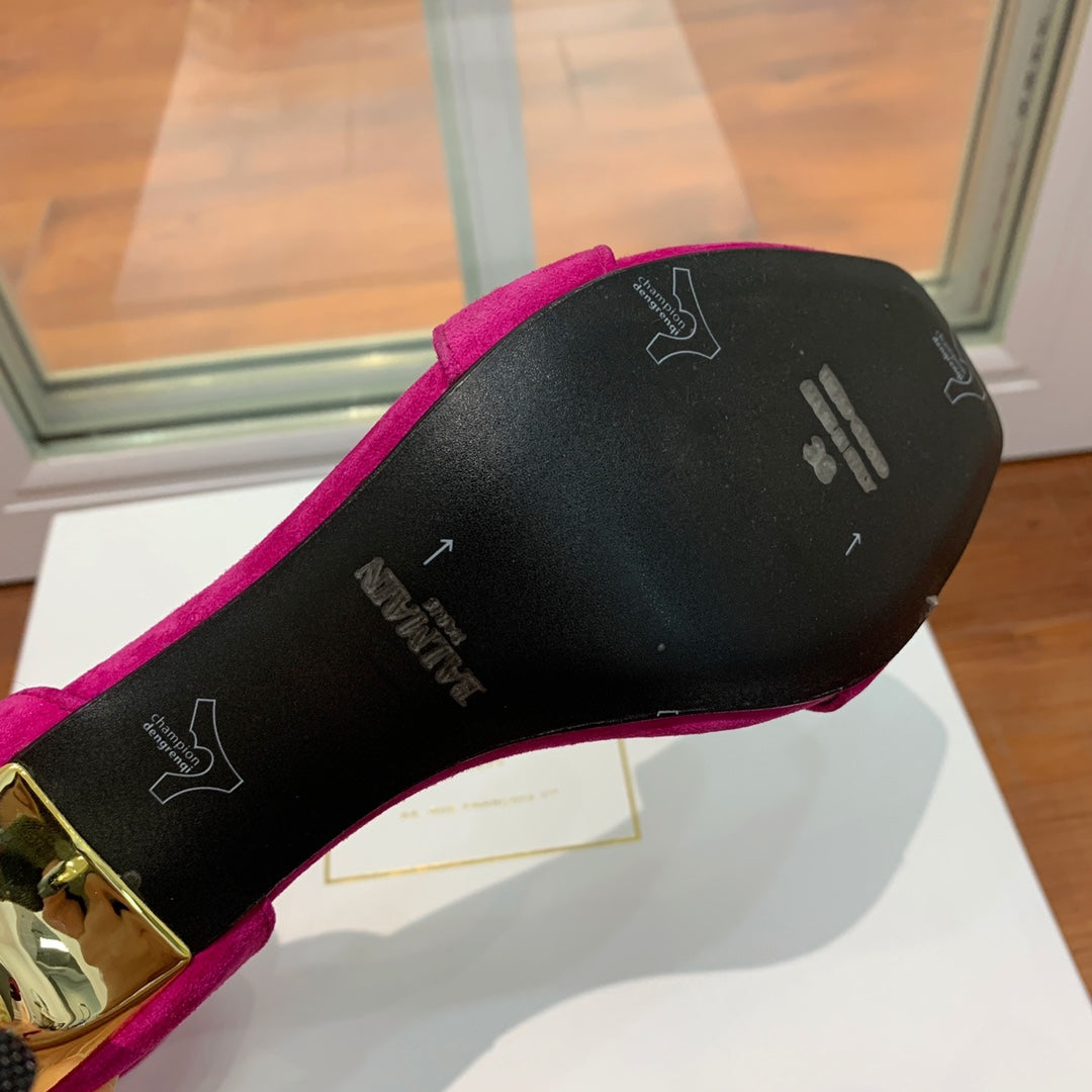 BALMAIN 25S THIN STRAP HIGH HEELS 105MM IN FUCHSIA SUEDE GOLD HARDWARE - 36