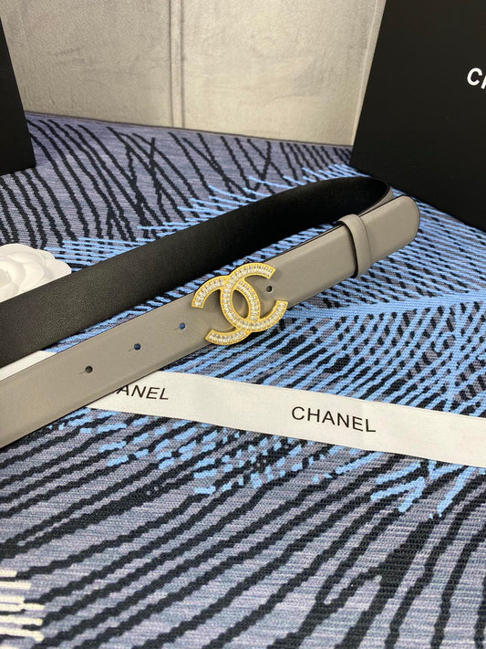 CHANEL 25S BELT 30 MM IN GREY CALFSKIN WITH GOLD HARDWARE 615093 - 30