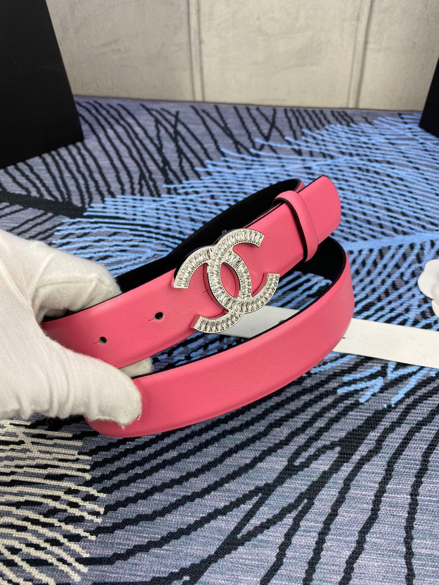 CHANEL 25S BELT 30 MM IN PINK CALFSKIN WITH SILVER HARDWARE 615094 - 30
