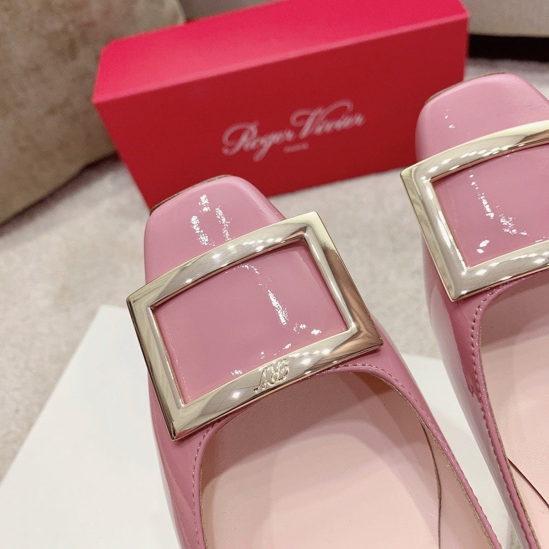 BELLE VIVIER PUMPS IN PASTEL PINK GLOSSY CALFSKIN GOLD BUCKLE - 34